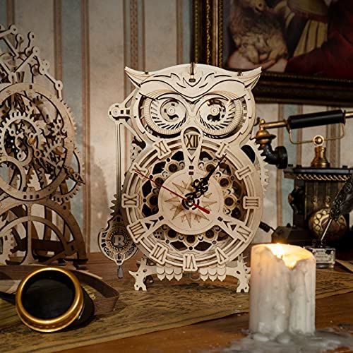 Collections Etc 161-Piece Owl Mechanical Wooden Model Clock Kit