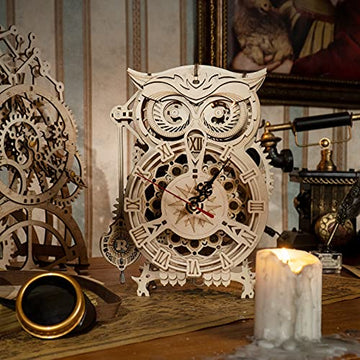 Collections Etc 161-Piece Owl Mechanical Wooden Model Clock Kit
