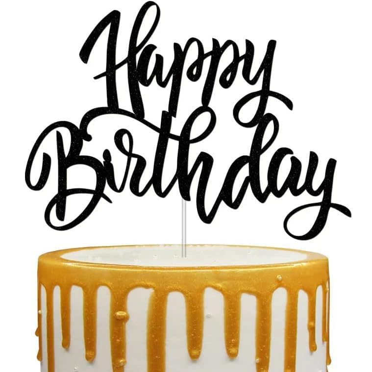 BIEUFBJI Black Happy Birthday Cake Topper Birthday Party Decorations Supplies