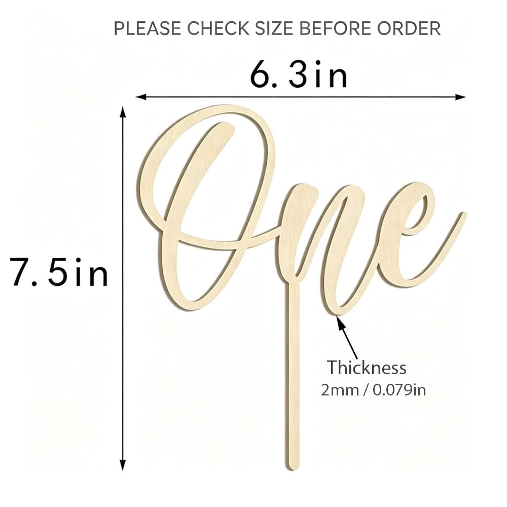 PALASASA First Birthday Wood One Cake Topper,1st Birthday Cake Decor