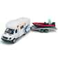 Motorhome Camper Trailer Towing Speed Boat Model Diecast Toys for Boys Pull Back RV Toy Vehicle, Beach Sandbox Outdoor Adventure, 3 4 5 6 7 Year Old