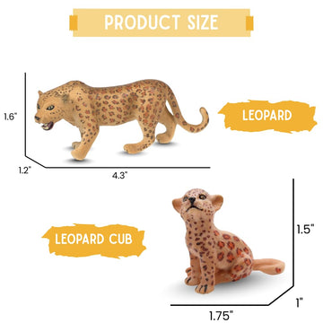 ZAGA Toys Leopard Figurine Set - Hand-Painted 4"x1.5" Leopard & 1.75"x1.75" Cub Wildlife Collection Collectible Animal Figurines