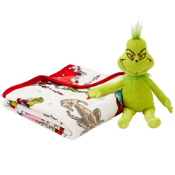 Dr. Seuss The Grinch Holiday & Christmas Kids Bedding Super Soft Plush Pillow and Throw 2 Piece Set, 40 in x 50 in (Officially Licensed Product) By