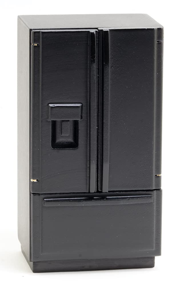 Dollhouse Miniature Black Refrigerator with Freezer on Bottom