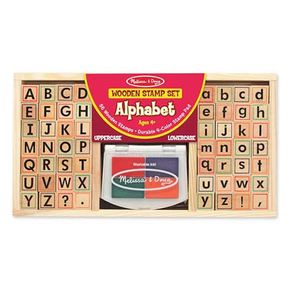 Melissa & Doug Wooden Alphabet Stamp Set - 56 Stamps with Lower-Case and Capital Letters Preschool Writing Toys, ABC Stamps, Kids Arts & Crafts,