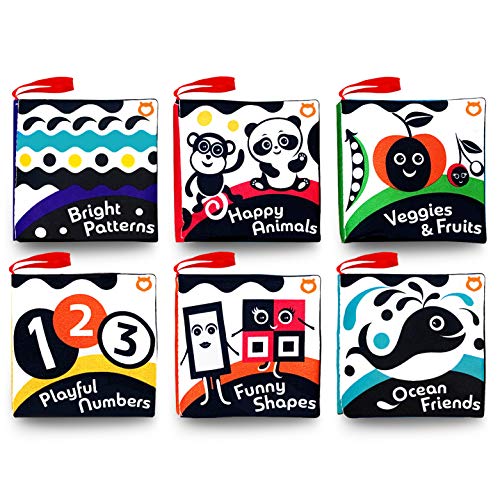 Cloth Books (Set of 6). High Contrast Soft Books. Black and White Images Encourage Infant Development - Suitable for Babies and Toddlers from 3 Months