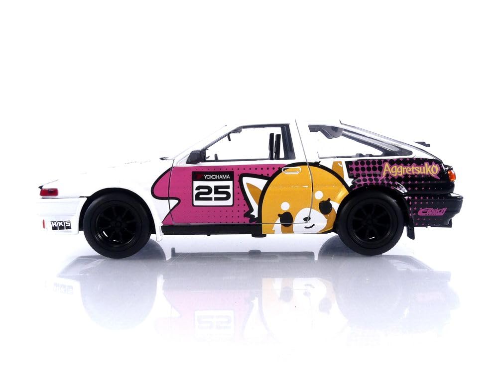 Jada Toys Sanrio 1:24 1986 Toyota Trueno (AE86) Die-cast Car & Aggretsuko Figure, Toys for Kids and Adults (33725)