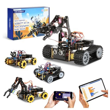 Robotics for Kids Ages 12-16, ACEBOTT 4 in 1 Smart Robot Arm with 5DOF + Tank Car, STEM Toys Coding Kit Compatible with Arduino & Scratch, App