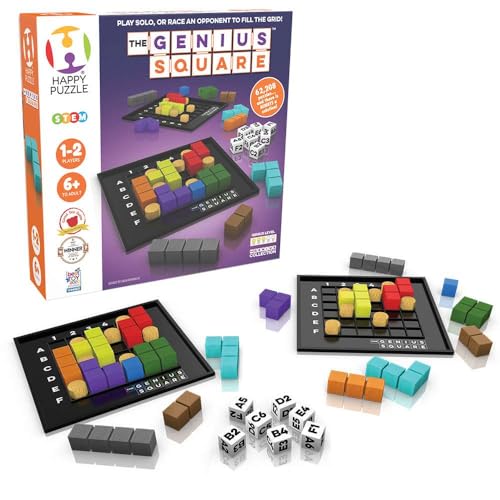 The Genius Square from The Happy Puzzle Company - Game of The Year Award Winner, 60000+ Solutions STEM Puzzle Game. Roll Dice, Race Your Opponent