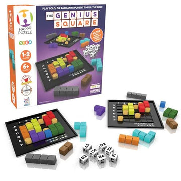 The Genius Square from The Happy Puzzle Company - Game of The Year Award Winner, 60000+ Solutions STEM Puzzle Game. Roll Dice, Race Your Opponent