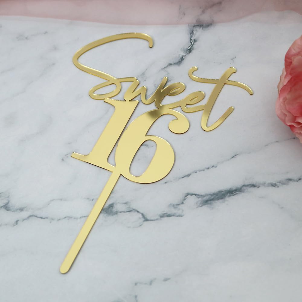 Bejotaa Sweet 16 Cake Toppers Mirror acrylic gold