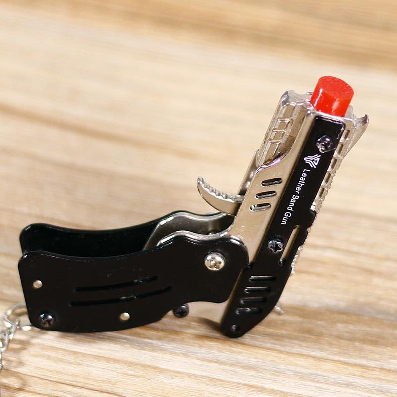 Rubber Band Gun New Generation Upgrade Mini Metal Foldable Toy Gun Keychain Quickly Shoot 8 Rubbers Orange tip Effectively identifiable Toy Gun Comes