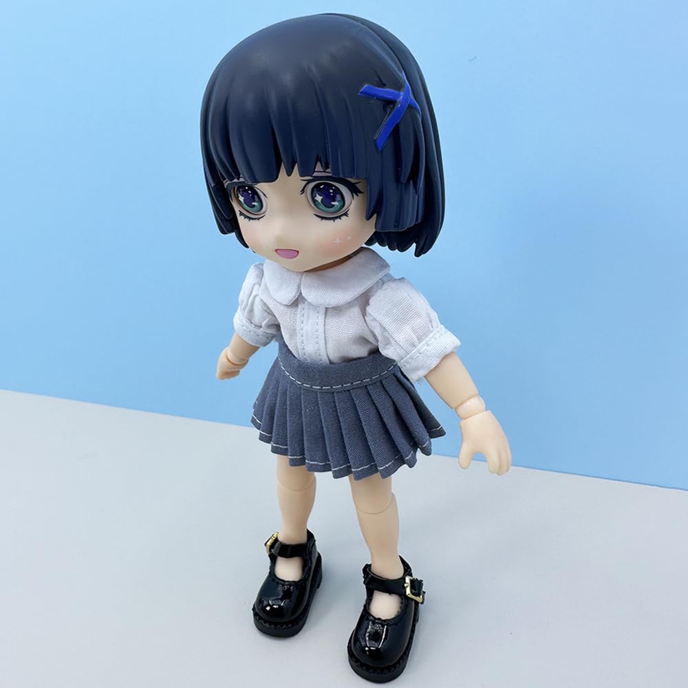 niannyyhouse 1/12 BJD Doll Clothes White Shirt Pleated Skirt Shoes OB11 4.3in Action Figures Doll Dressup (Gray-Blue)