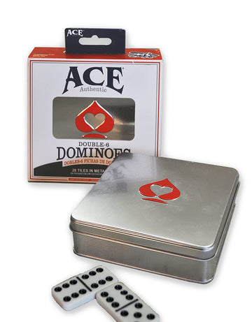 ACE Double Six Dominoes in Tin Case , White