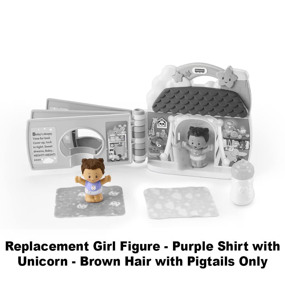 Replacement Part for Fisher-Price Little People Baby's Day Storybook Set - GVH64 ~ Replacement Twin Girl Figure ~ Purple Shirt with Unicorn ~ Brown