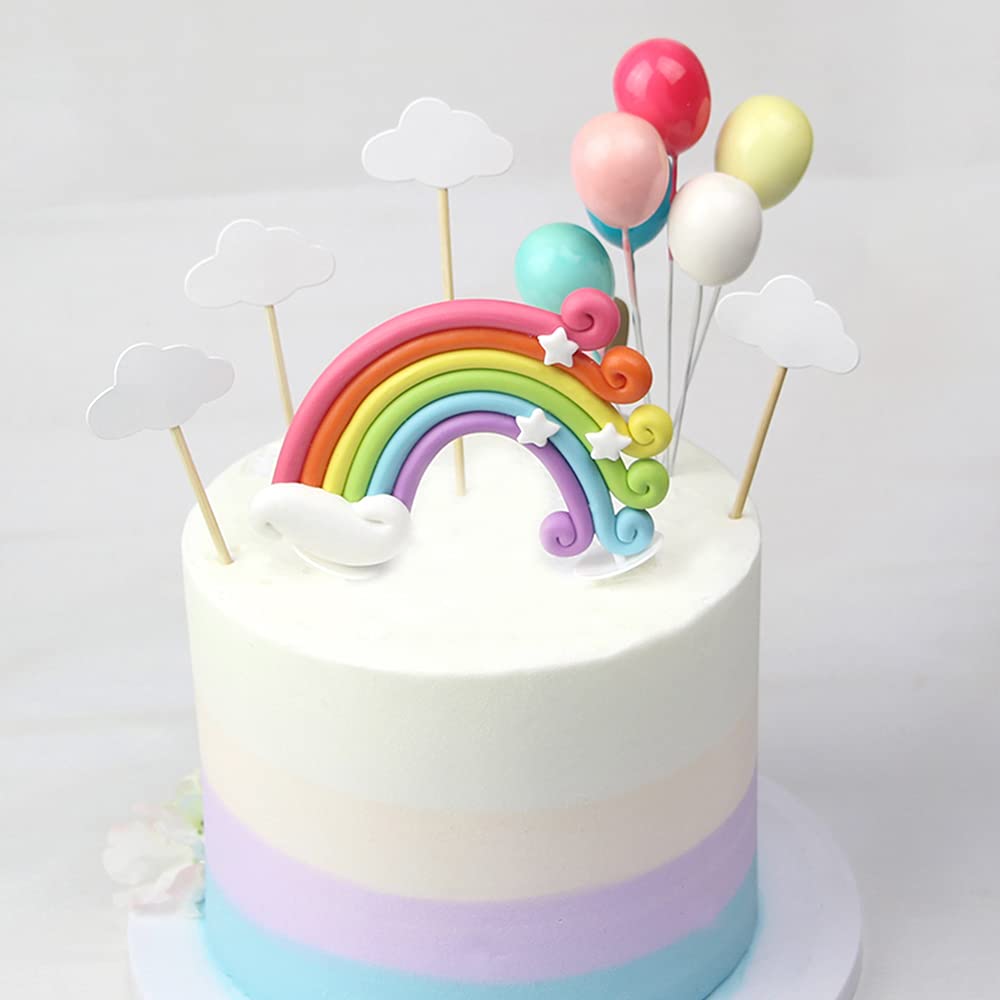 Xihuimay 15pcs Cake Topper Birthday Set Happy Birthday Banner Handmade Cupcake Topper including Colorful Rainbow Clouds Balloon Stars Picks for Boys
