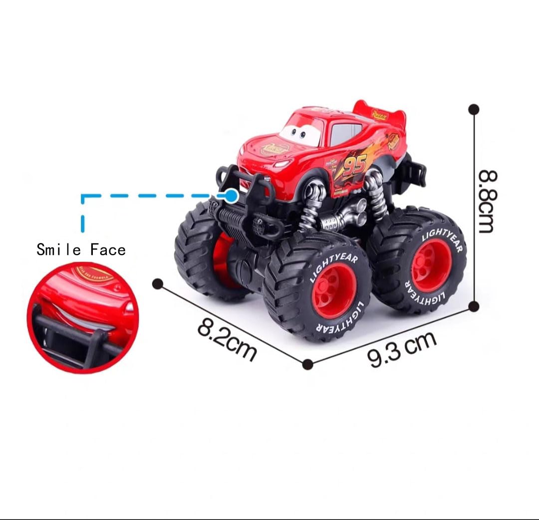 LATUROP 1/55 Mini Big Wheels Set 1 Pack, Movie Car 3 Toy Series, Metal Diecast Cartoon Vehicles for Childern's Gift, Black Storm Jackson. (Red MCQ)