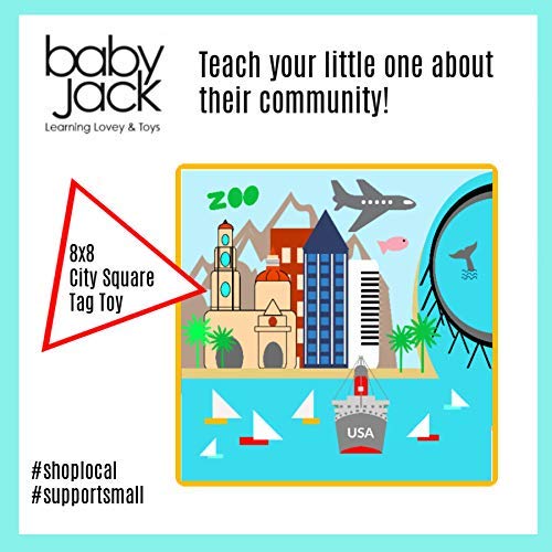 Baby Jack & Co 8x8” Learning Lovey San Diego California Tag Toys for Babies - Baby Crinkle Toys - Soft & Safe - Learn USA Cities and Shapes - Ideal