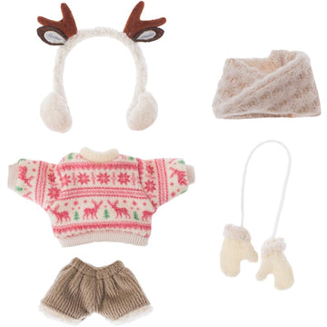 niannyyhouse OB11 Doll Clothing Set, Elk Sweater with Headwear, Scarf, Shorts, Gloves, 1/12 Scale BJD Action Figure Accessories (Red)