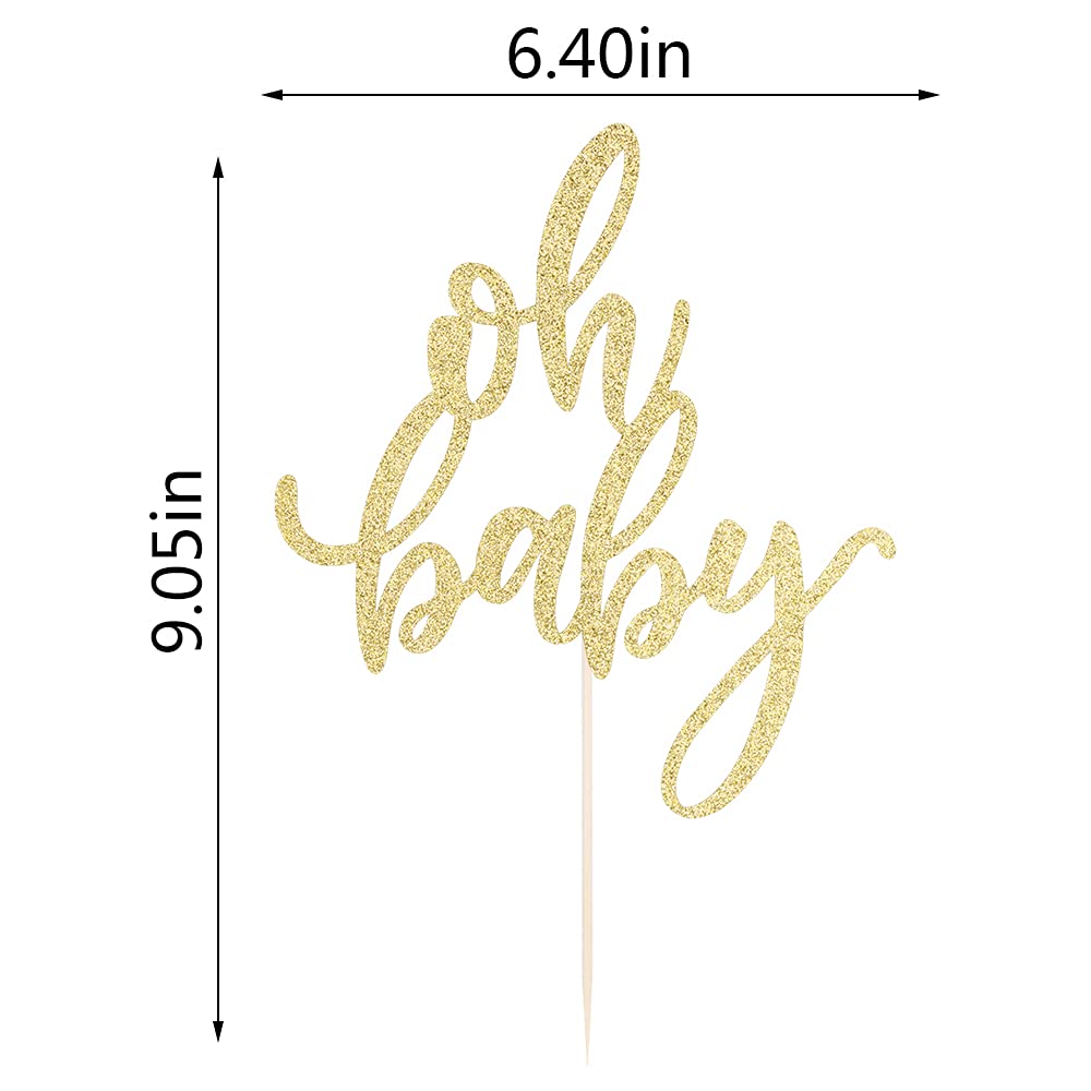Qertesl Glitter Oh Baby Cake Topper, Baby Party Cake Decoration, Baptism or Gender Reveal Party Cake Decoration. (gold)