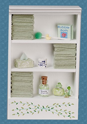 Melody Jane Dollhouse Shelf Unit Green Towels & Accessories Miniature Bathroom Furniture