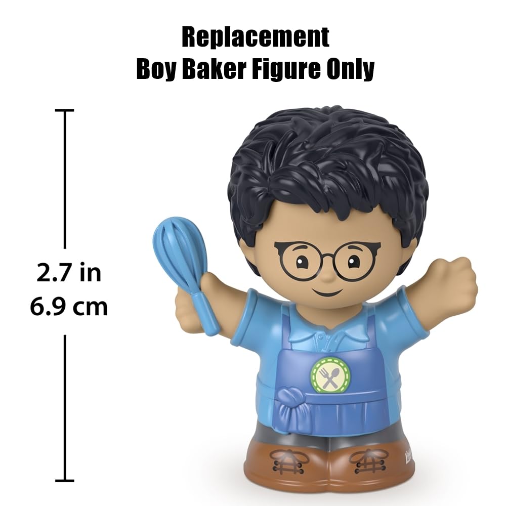 Mattel Replacement Part for Fisher-Price Little People Playset - HBW70 ~ Boy Baker Wearing Blue Apron, Glasses and Holding a Whisk Figure ~ Works