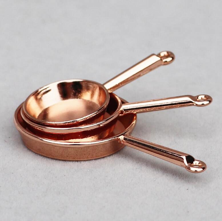 EatingBiting 1:12 1/12 Scale Dollhouse Miniature Furniture Set of 3 Chrome Frying Pans Doll House Display Kitchen Cookware Accessories Christmas