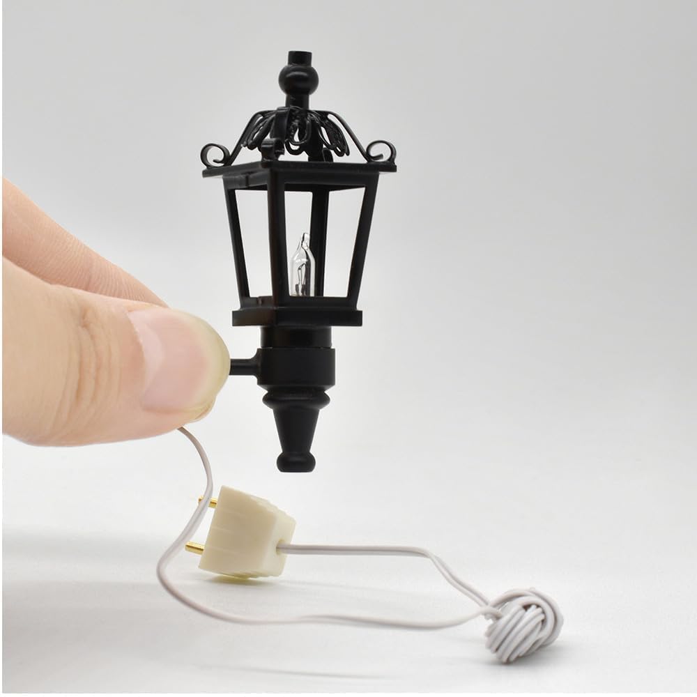 iLAND Dollhouse Accessories of Dollhouse Lights Metal Black Wall Light w/Plug, Exquisite Miniature Wall Lamp Mini House Lighting Decor Fits 1/12 Scale