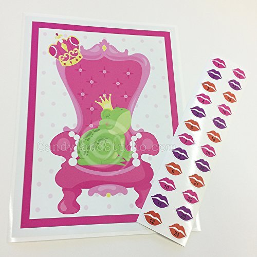 STICKAMAJIGGER Kiss the Frog Princess Party Peel & Stick Poster with 24 Pre Cut Restickable Game Pieces Reusable Classroom Activity or Birthday Fun