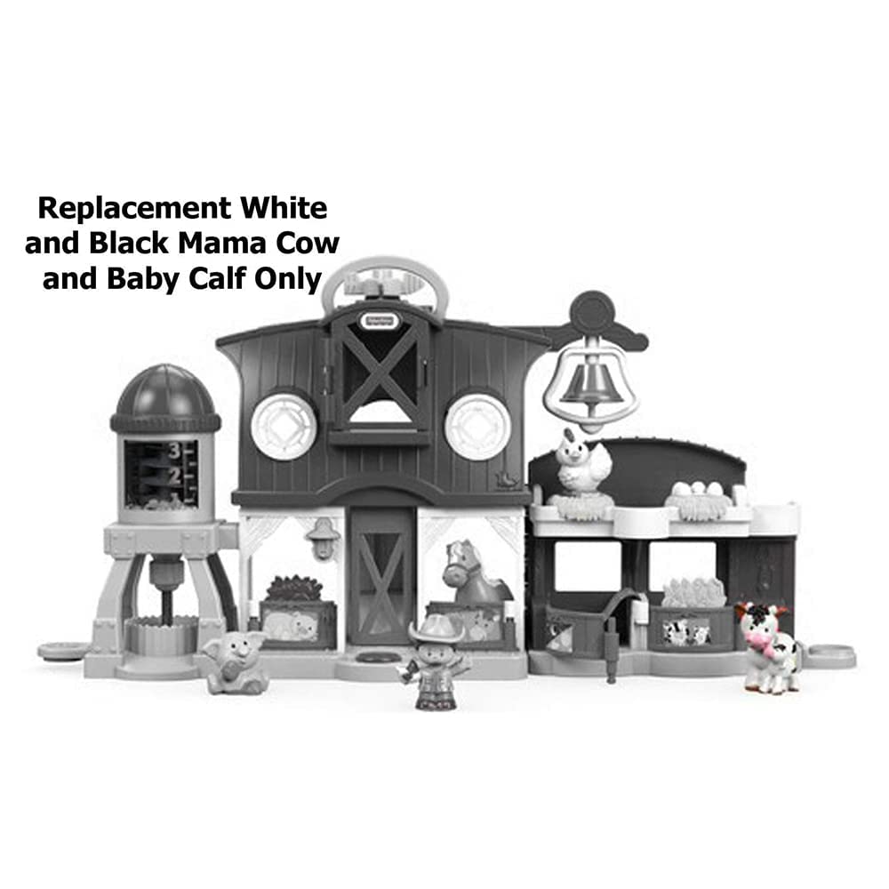 Mattel Replacement Part for Little People Animal Friends Caring Farm - DWC31 and CHJ51 ~ Replacement White Black Mama Cow and Baby Calf