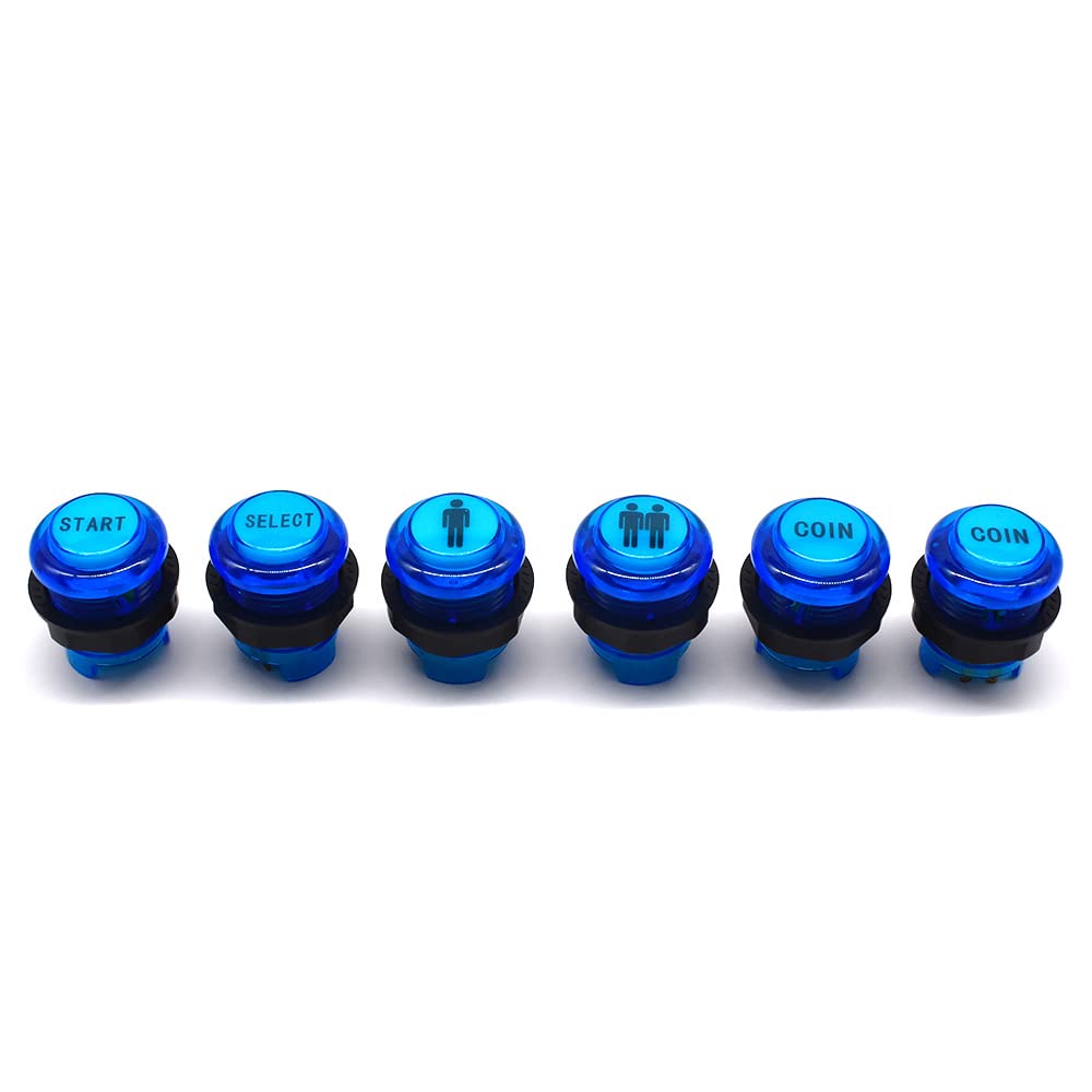 Arcity 6 Pcs/Lot 28mm Arcade LED Push Buttons Illuminated Player 1P 2P Coin Start Select Lit Blue with Microswitch for Arcade Machine Games Console