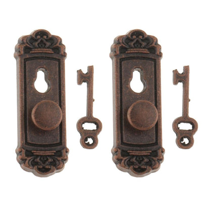 Dovewill 1/12 Scale Dolls House Miniature Handle key Set Door Knob Fittings 2 Pieces