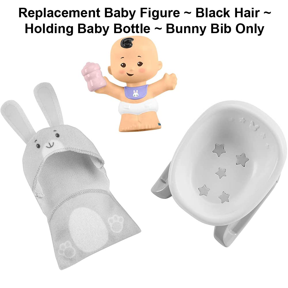 Replacement Part for Fisher-Price Little People Bundle 'n Play Playset - GKY43 ~ Replacement Baby Figure ~ Black Hair ~ Holding Baby Bottle ~ Bunny