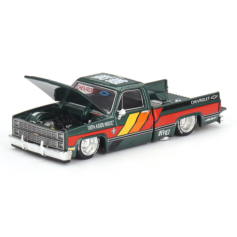 MINI GT Pickup Truck Kaido Works V3 Dark Green Metallic with Graphics (Designed by Jun Imai) Kaido House Special 1/64 Diecast Model Car KHMG226