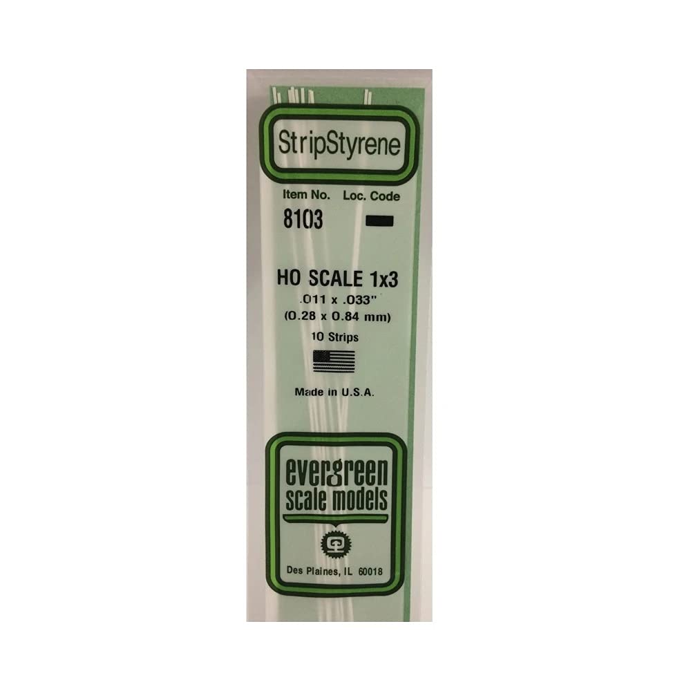 Evergreen Scale Models HO Strip 1 x 3 10 EVG8103 Plastic Building Supplies