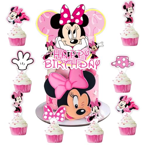 Pink Mouse Birthday Cake Topper for Girls, 25 Pcs Cute Mouse Cake Topper and Cupcake Toppers Set, Cartoon Themed Celebration Cake Decor, Perfect