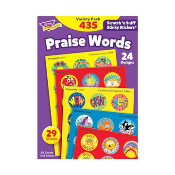 Trend Enterprises: Praise Words, Scented Scratch 'N Sniff Stinky Stickers, Fun for Rewards, Incentives, Crafts and as Collectibles, 24 Different