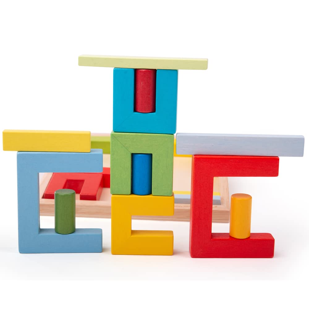 Bigjigs Toys Building Blocks (Doorways, Cylinders & Planks) - 20 Piece Quality Wooden Blocks for Kids, Sensory Toys & Stacking Blocks, Building Blocks