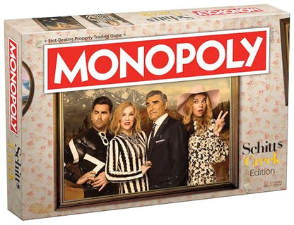 Monopoly Schitt's Creek | Game Tokens Include Bebe Crow, Patrick's Guitar, Rosebud Motel Key & More | Officially Licensed and Collectible Monopoly
