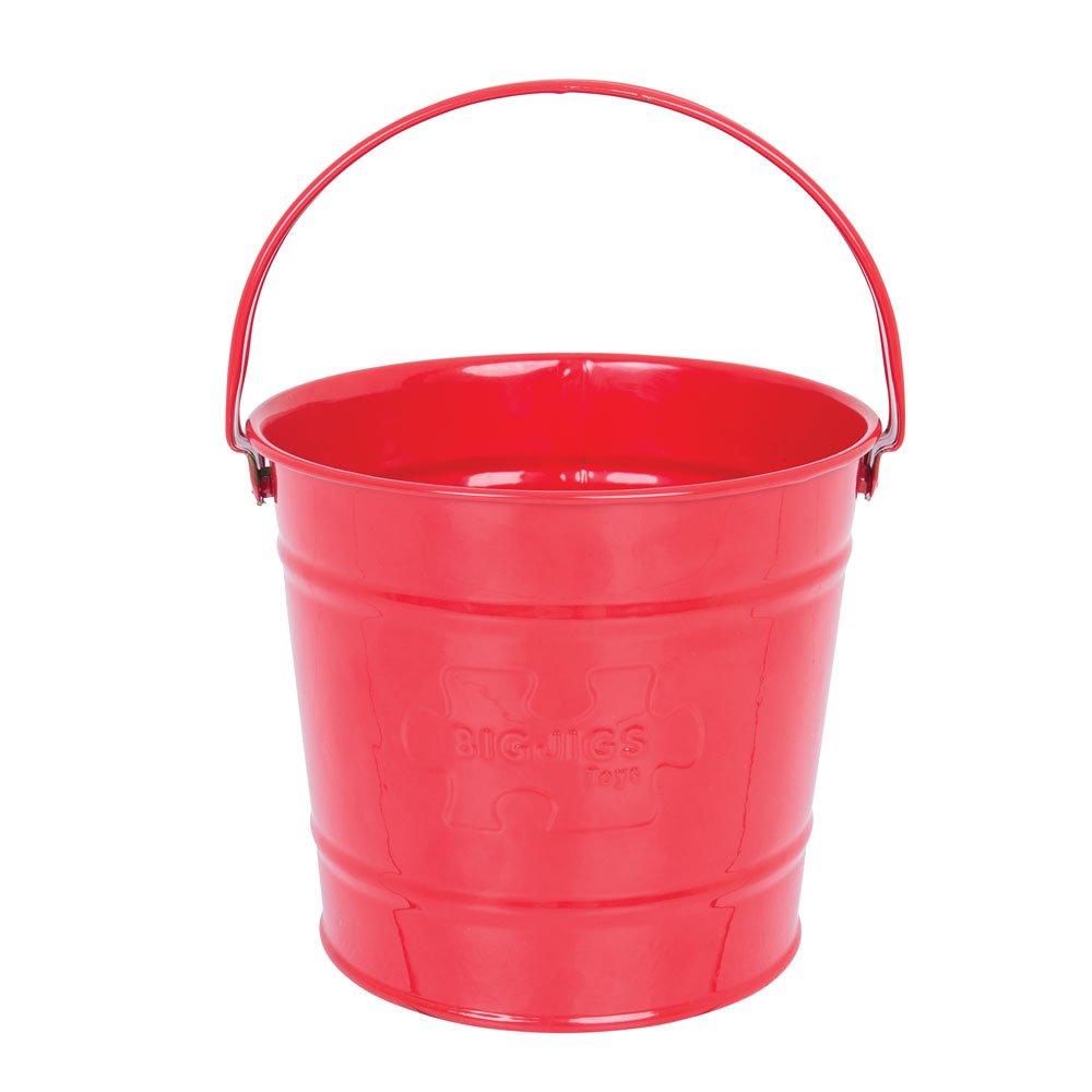 Bigjigs Toys Red Steel Kids Bucket | Metal Tools for Garden & Beach Play | Great Accessories for Gardening Set or Crabbing | Children's Outdoor