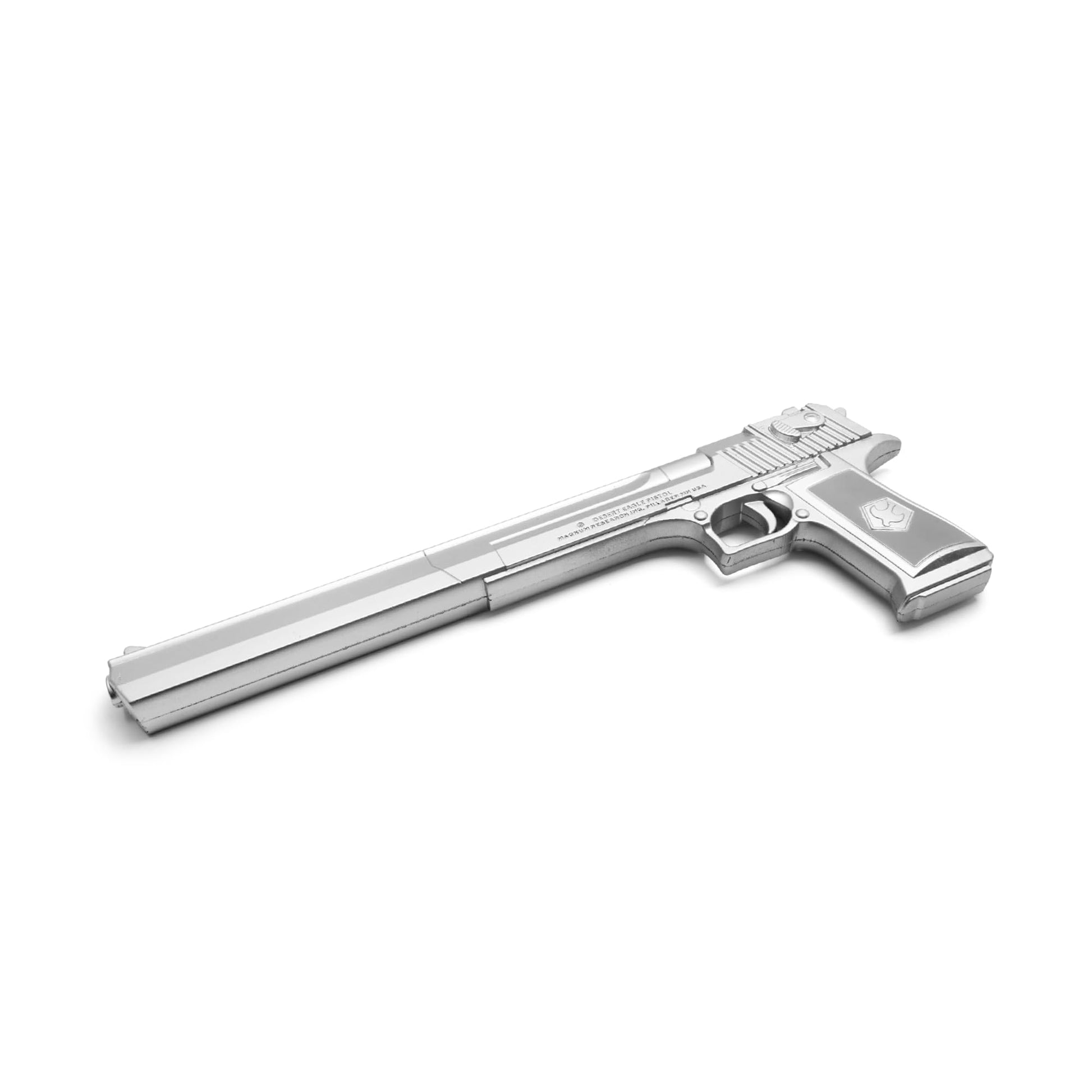 Long Barrel Chrome Foam Pistol - 17.25" Silver Fantasy Hand Cannon Prop | PU Foam Cosplay Weapon for Costume, Roleplay & Display