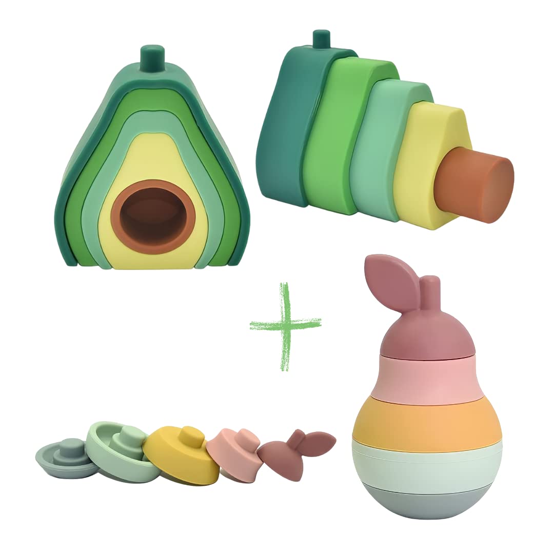 BrushinBella Avocado Stacker 6PC Toddler Toys, Baby Stacking Toys, Montessori Toys, Silicone Nesting Puzzle Blocks for Early Childhood Education, Army