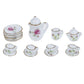 CoscosX 15 Pcs 1:12 Dollhouse Dining Ware Miniature Dish Cup Plate Pink Rose Chintz with Golden Trim Tableware Porcelain Ceramic Coffee Tea Cups