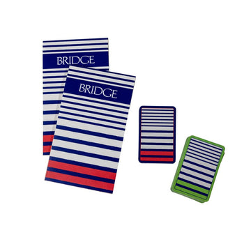 Caspari Breton Stripe Large Type Bridge Gift Sets - 2 Playing Card Decks & 2 Score Pads