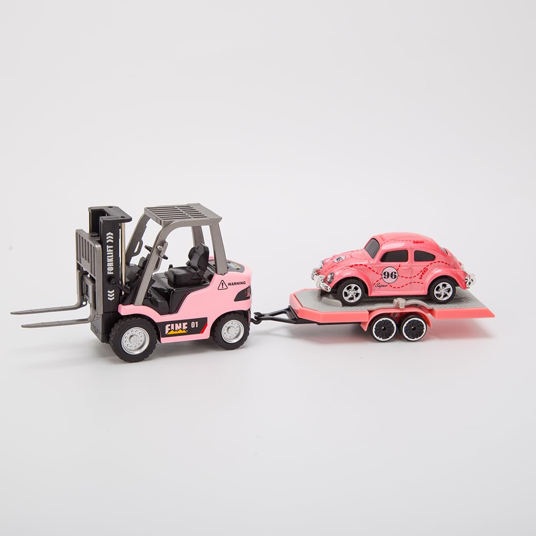 RCTRORCARY RC Forklift Truck with Trailer 1/64 Mini Alloy Remote Control Forklift, 2 Mode Speed Truck with Cargo Hook, Pallets, RC Construction