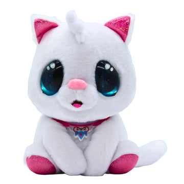 EyeLuvs 8-inch Large Cat- Shake & Sparkle- White, Fluffy Cat with Glitter Globe Effect Eyes, Stuffed Animal, Made with Kid Safe Materials