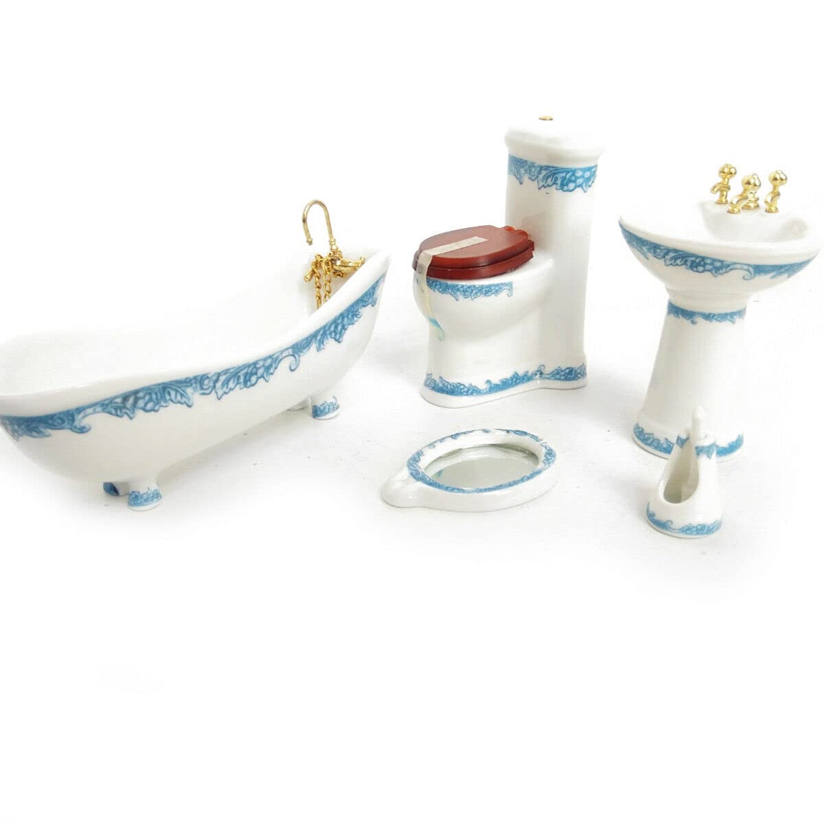 Dollhouse Bathroom Set 1/12 Scale Toilet Ceramic Miniature Furniture Accessories