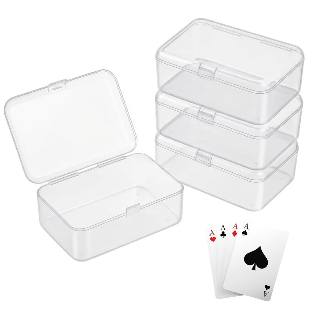 OTKJMH 4 Pack Clear Plastic Card Deck Box Playing Card Storage Cases Blank Deck Boxes, Standard Size Holders for Game Cards Trading Cards and Small