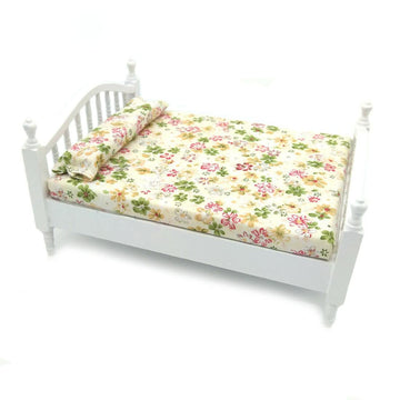 Dollhouse Wooden Double Bed 1/12 Scale Miniature Furniture Queen Bed for Bedroom (Warm)