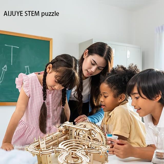 3D Wooden Puzzles for Adults Marble Run Kit - 159pc 4 Steel Marbles Build Mechanical Maze Model STEM Toys for Teens Adults, 4hr Challenge, No Glue